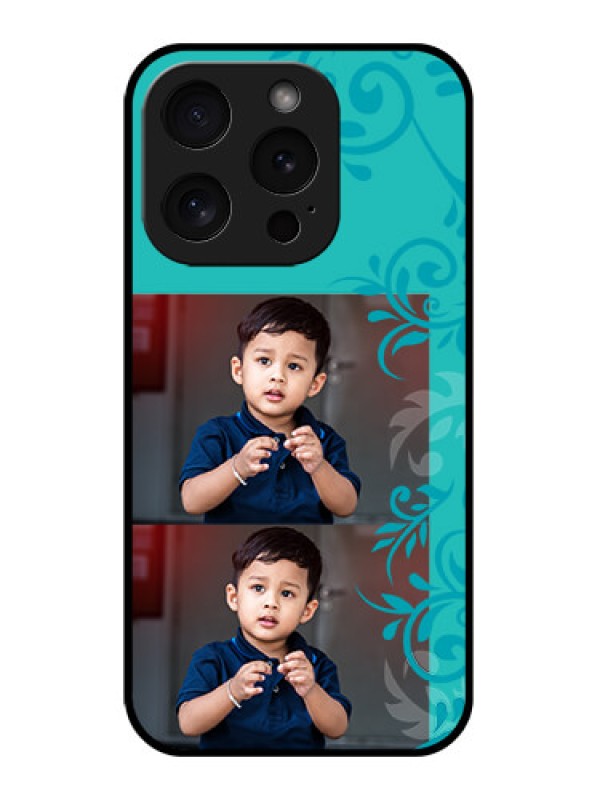 Custom Apple iPhone 15 Pro Custom Glass Phone Case - With Photo And Green Floral Design