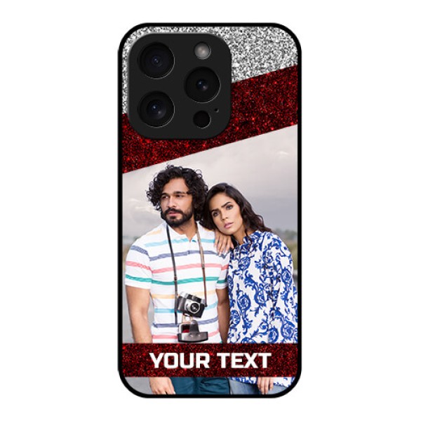 Apple iPhone 15 Pro Custom Glass Phone Case - Image Holder With Glitter Strip Design Apple iPhone 15 Pro Custom Glass Phone Case - Image Holder With Glitter Strip Design