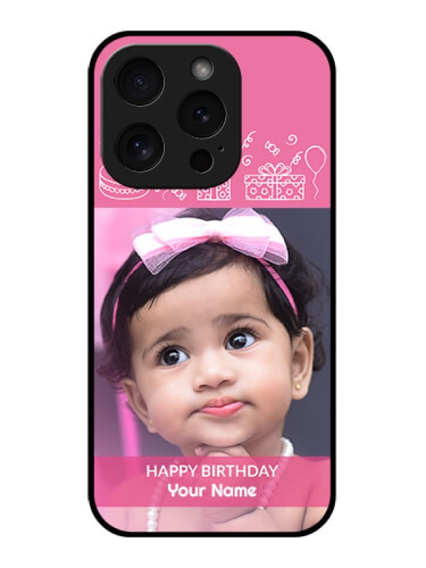 Custom Apple iPhone 15 Pro Custom Glass Phone Case - With Birthday Line Art Design