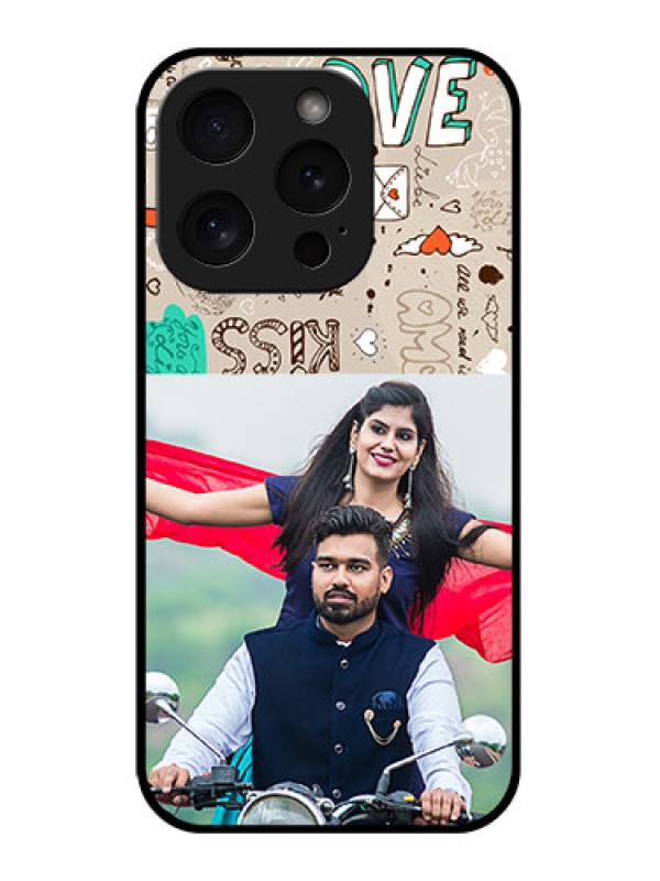 Custom Apple iPhone 15 Pro Custom Glass Phone Case - Love Doodle Pattern