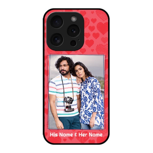 Apple iPhone 15 Pro Custom Glass Phone Case - With Red Heart Symbols Design Apple iPhone 15 Pro Custom Glass Phone Case - With Red Heart Symbols Design