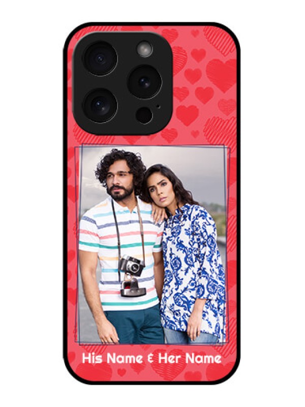 Custom Apple iPhone 15 Pro Custom Glass Phone Case - With Red Heart Symbols Design