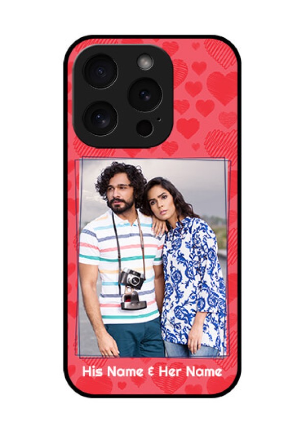Apple iPhone 15 Pro Custom Glass Phone Case - With Red Heart Symbols Design