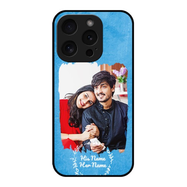 iPhone 15 Pro Custom Glass Phone Case - Blue Color Vintage Design iPhone 15 Pro Custom Glass Phone Case - Blue Color Vintage Design