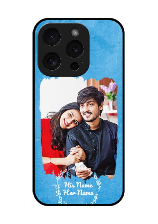iPhone 15 Pro Custom Glass Phone Case - Blue Color Vintage Design