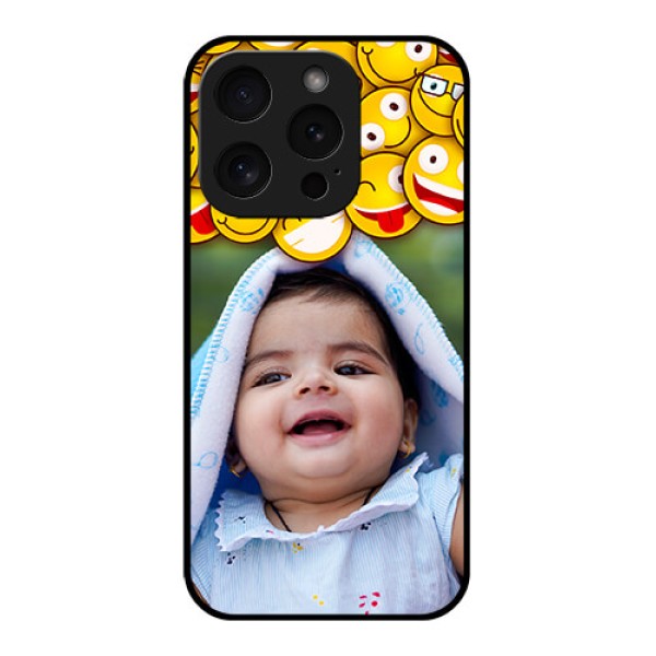 Apple iPhone 15 Pro Custom Glass Phone Case - With Smiley Emoji Design Apple iPhone 15 Pro Custom Glass Phone Case - With Smiley Emoji Design