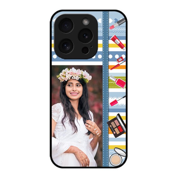 Apple iPhone 15 Pro Custom Glass Phone Case - Makeup Icons Design