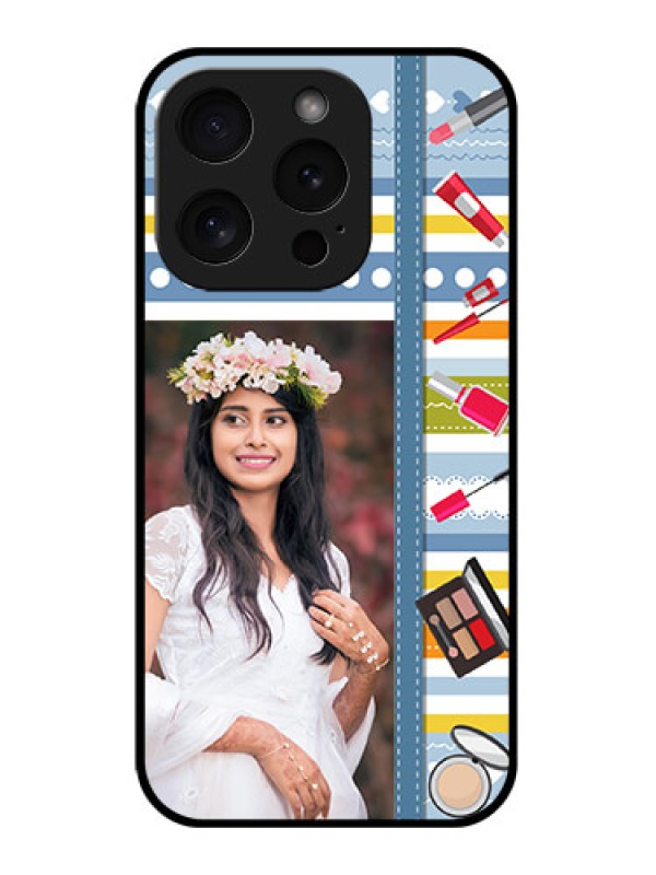Custom Apple iPhone 15 Pro Custom Glass Phone Case - Makeup Icons Design