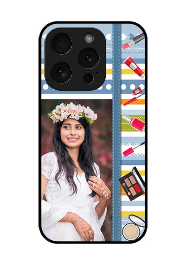 Apple iPhone 15 Pro Custom Glass Phone Case - Makeup Icons Design