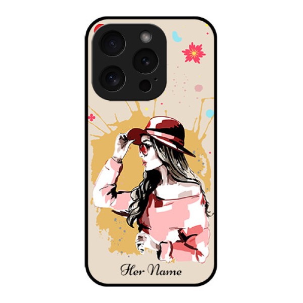 Apple iPhone 15 Pro Custom Glass Phone Case - Women With Pink Hat Design