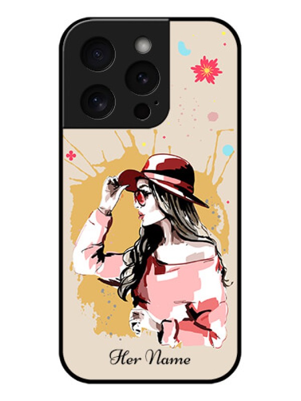 Custom Apple iPhone 15 Pro Custom Glass Phone Case - Women With Pink Hat Design