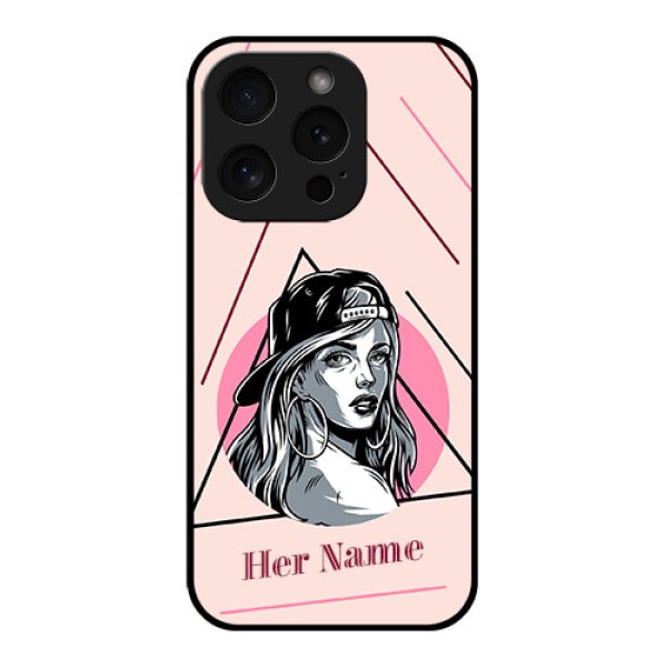 Apple iPhone 15 Pro Custom Glass Phone Case - Rockstar Girl Design Apple iPhone 15 Pro Custom Glass Phone Case - Rockstar Girl Design