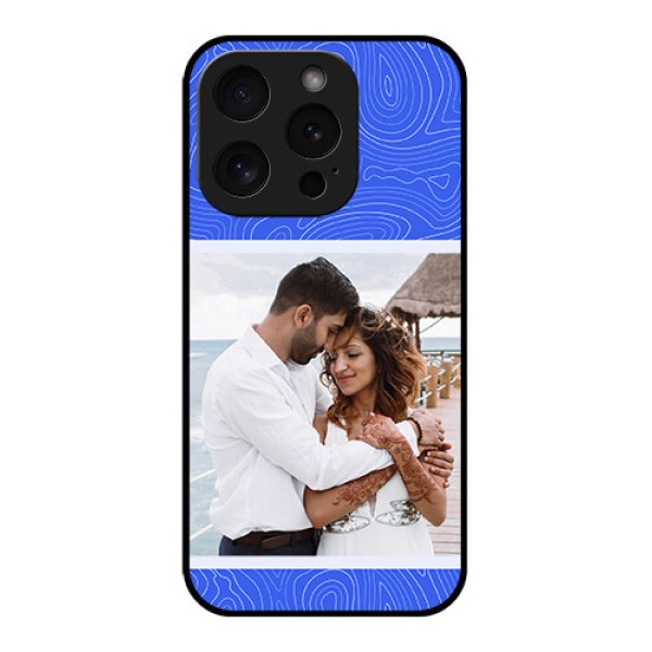 Apple iPhone 15 Pro Custom Glass Phone Case - Curved Line Art With Blue And White Design Apple iPhone 15 Pro Custom Glass Phone Case - Curved Line Art With Blue And White Design
