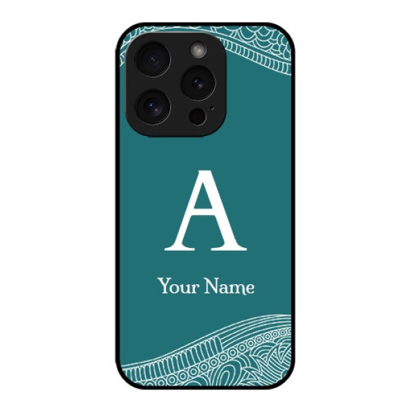 Apple iPhone 15 Pro Custom Glass Phone Case - Line Art Pattern With Custom Name Design Apple iPhone 15 Pro Custom Glass Phone Case - Line Art Pattern With Custom Name Design
