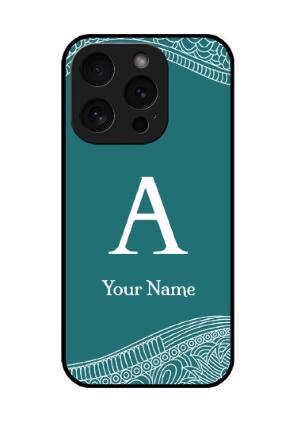 Apple iPhone 15 Pro Custom Glass Phone Case - Line Art Pattern With Custom Name Design