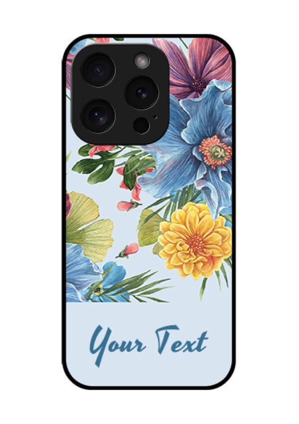 Apple iPhone 15 Pro Custom Glass Phone Case - Stunning Watercolored Flowers Painting Design