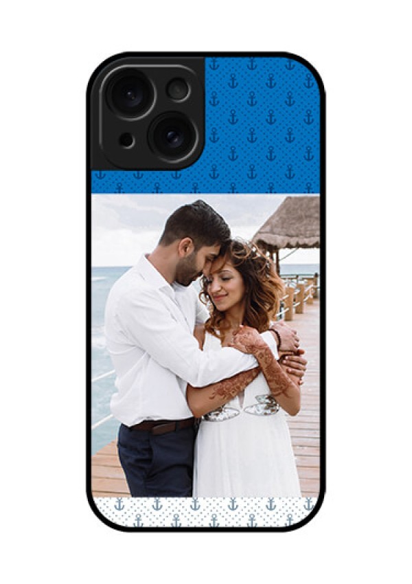 Apple iPhone 15 Custom Glass Phone Case - Blue Anchors Design