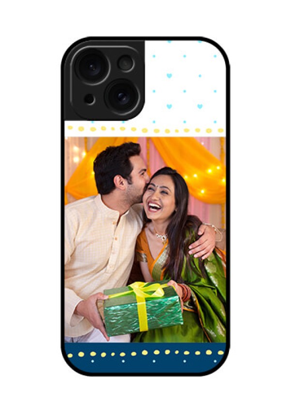 Apple iPhone 15 Custom Glass Phone Case - White And Blue Abstract Design