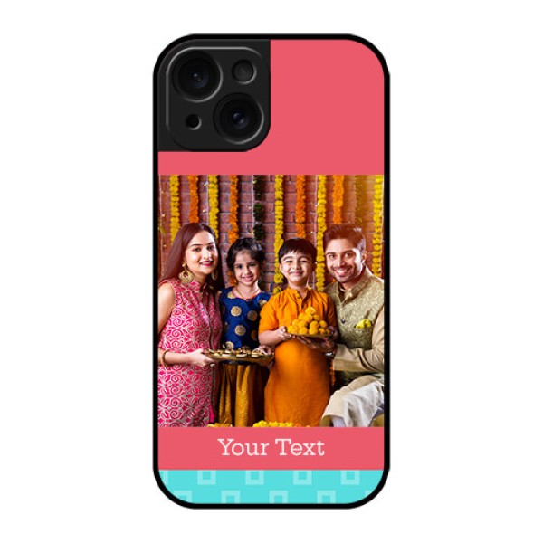 Apple iPhone 15 Custom Glass Phone Case - Peach & Blue Color Design