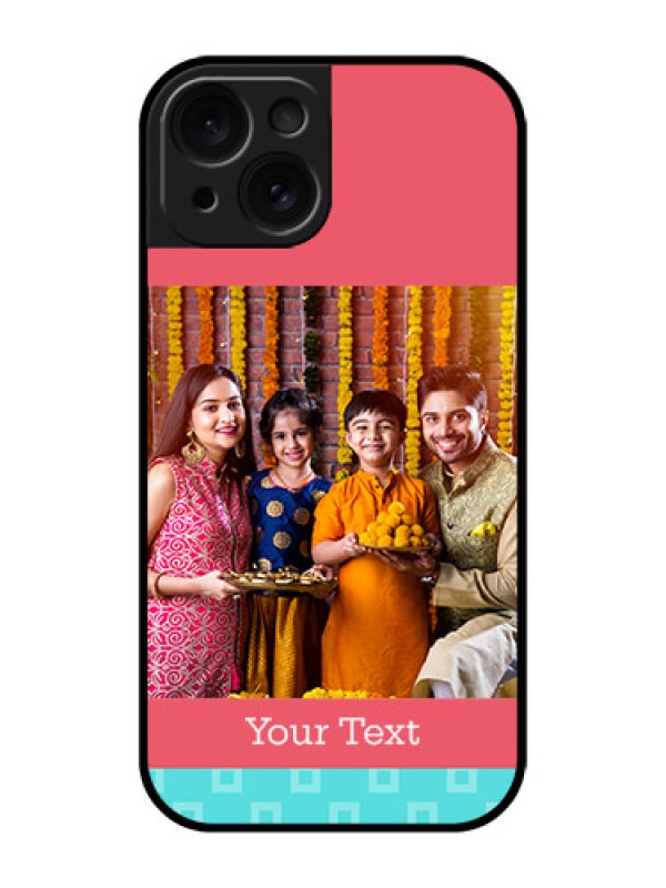 Custom Apple iPhone 15 Custom Glass Phone Case - Peach & Blue Color Design