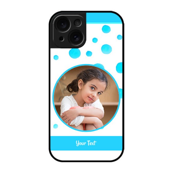 Apple iPhone 15 Custom Glass Phone Case - Blue Bubbles Pattern Design Apple iPhone 15 Custom Glass Phone Case - Blue Bubbles Pattern Design