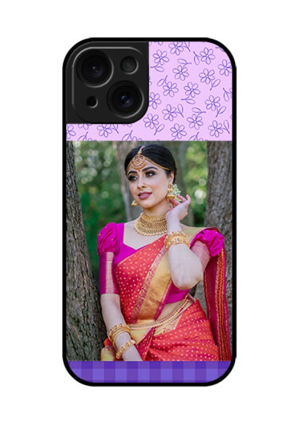 Apple iPhone 15 Custom Glass Phone Case - Purple Floral Design