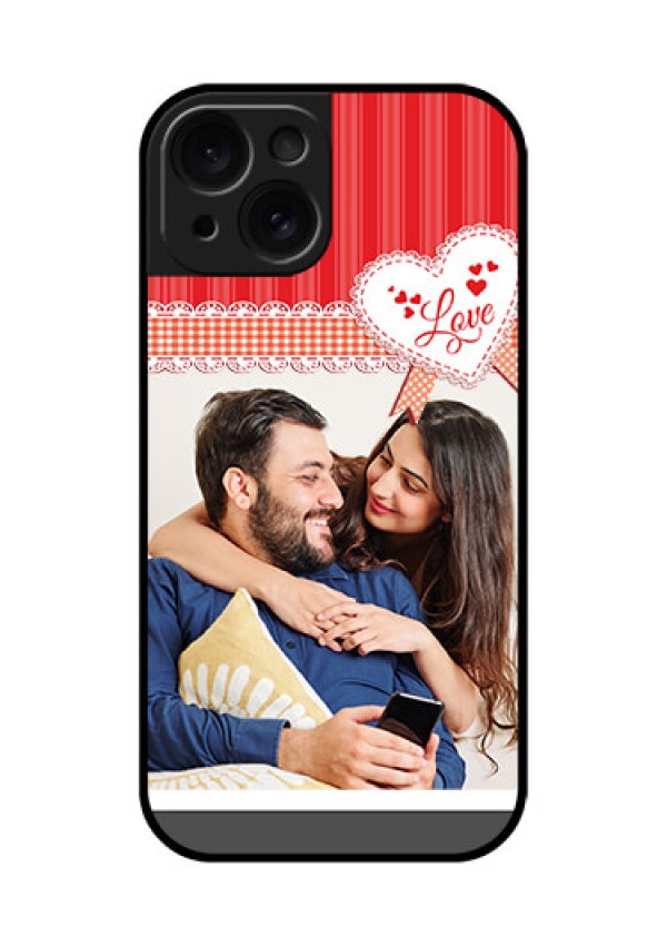 Apple iPhone 15 Custom Glass Phone Case - Red Love Pattern Design