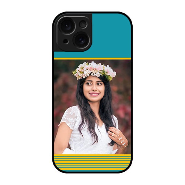 Apple iPhone 15 Custom Glass Phone Case - Yellow & Blue Design Apple iPhone 15 Custom Glass Phone Case - Yellow & Blue Design