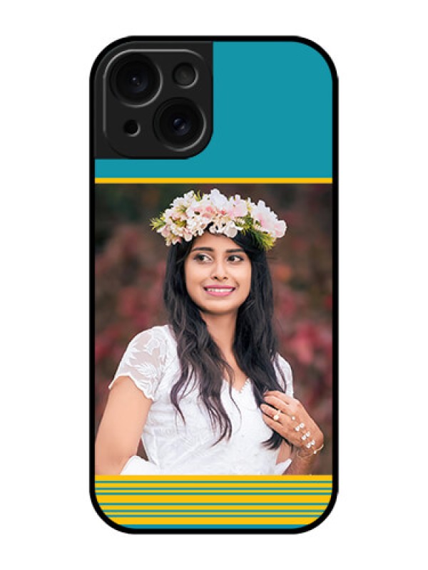 Custom Apple iPhone 15 Custom Glass Phone Case - Yellow & Blue Design