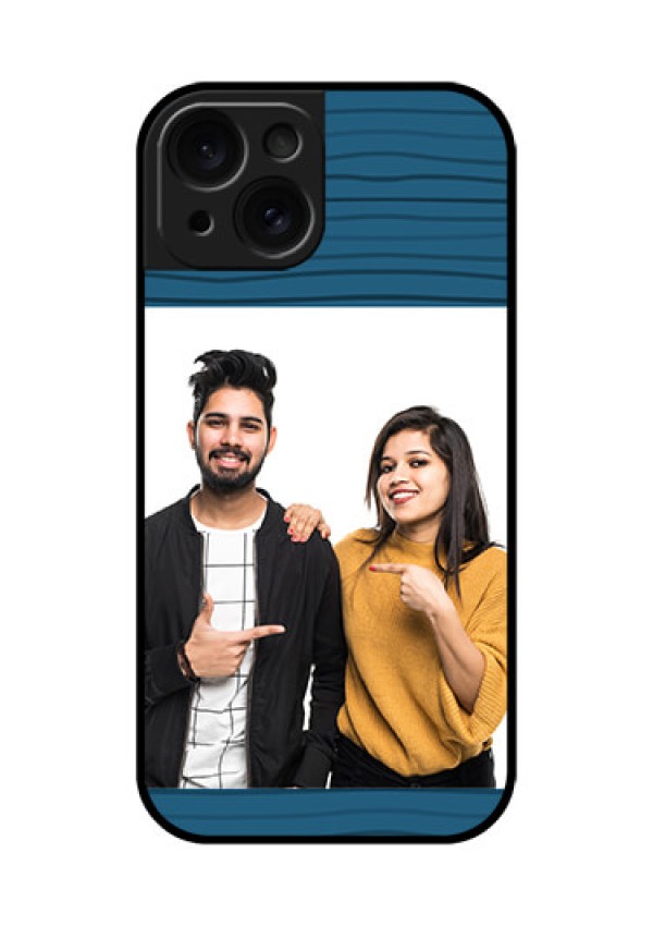 Apple iPhone 15 Custom Glass Phone Case - Blue Pattern Cover Design