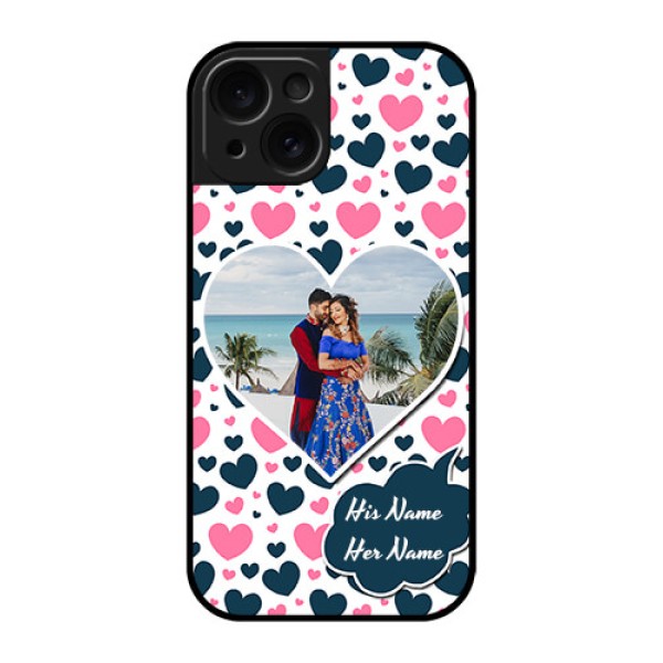 Apple iPhone 15 Custom Glass Phone Case - Pink & Blue Heart Design Apple iPhone 15 Custom Glass Phone Case - Pink & Blue Heart Design