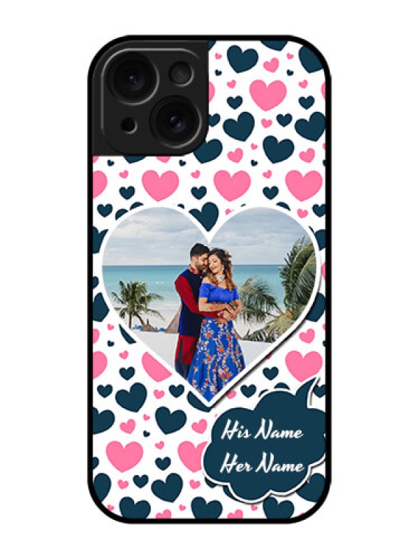 Custom Apple iPhone 15 Custom Glass Phone Case - Pink & Blue Heart Design