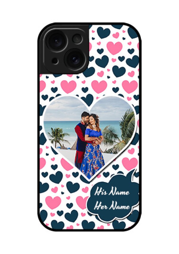 Apple iPhone 15 Custom Glass Phone Case - Pink & Blue Heart Design