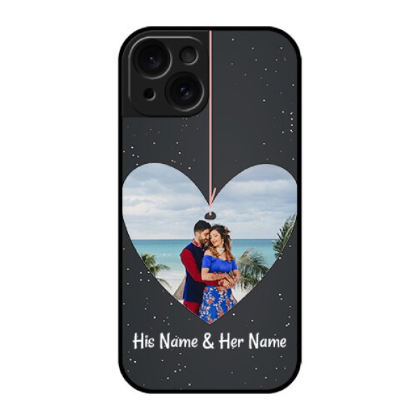 Apple iPhone 15 Custom Glass Phone Case - Hanging Heart Design Apple iPhone 15 Custom Glass Phone Case - Hanging Heart Design