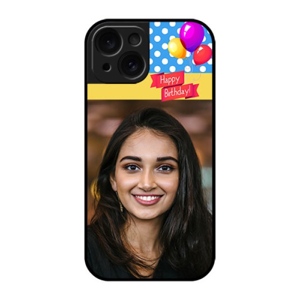 Apple iPhone 15 Custom Glass Phone Case - Happy Birthday Design Apple iPhone 15 Custom Glass Phone Case - Happy Birthday Design