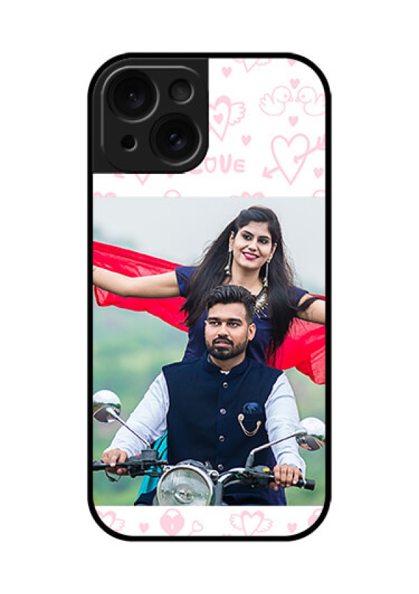 Apple iPhone 15 Custom Glass Phone Case - Pink Flying Heart Design