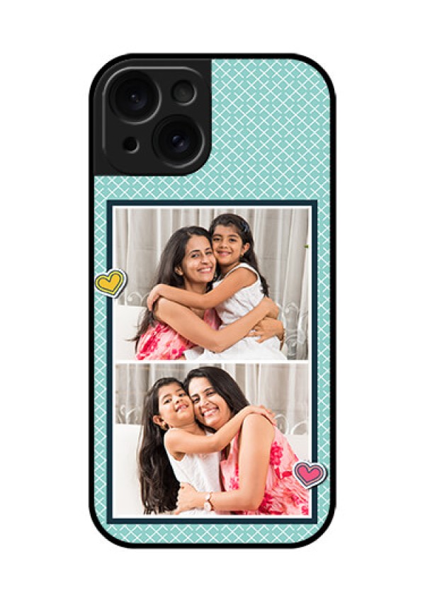 Apple iPhone 15 Custom Glass Phone Case - 2 Image Holder With Pattern Design