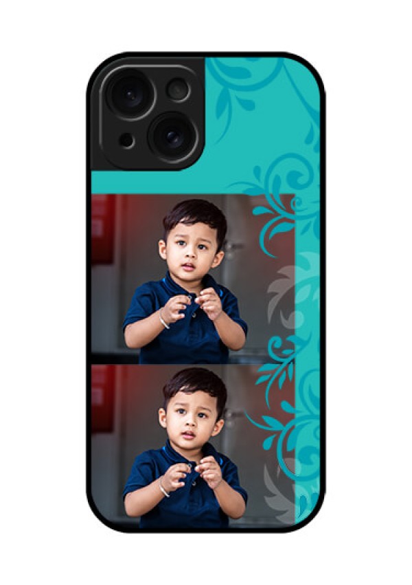 Apple iPhone 15 Custom Glass Phone Case - With Photo And Green Floral Design