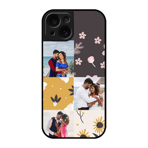 Apple iPhone 15 Custom Glass Phone Case - 3 Images With Floral Design Apple iPhone 15 Custom Glass Phone Case - 3 Images With Floral Design