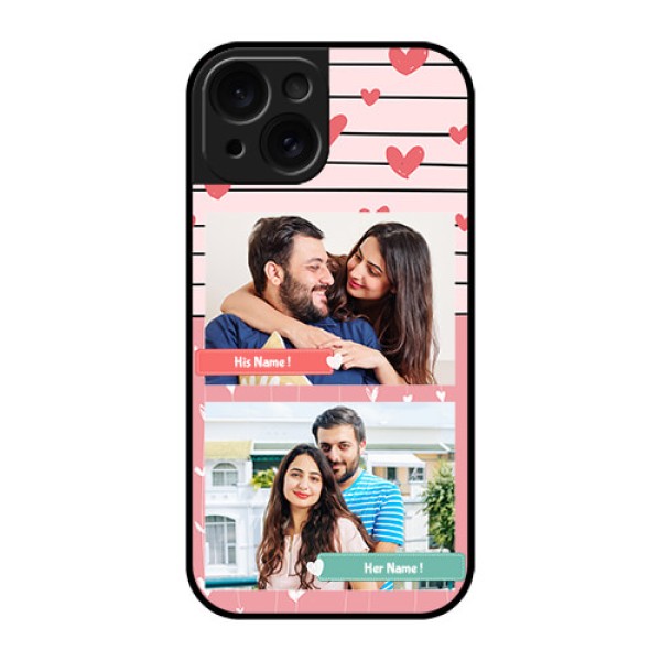 Apple iPhone 15 Custom Glass Phone Case - Photo With Heart Design Apple iPhone 15 Custom Glass Phone Case - Photo With Heart Design