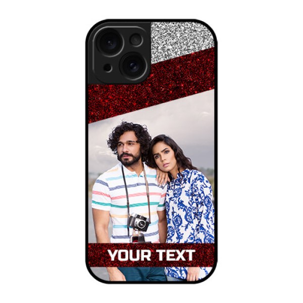 Apple iPhone 15 Custom Glass Phone Case - Image Holder With Glitter Strip Design Apple iPhone 15 Custom Glass Phone Case - Image Holder With Glitter Strip Design