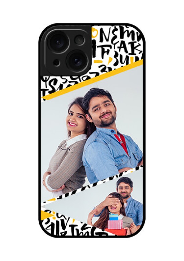 Apple iPhone 15 Custom Glass Phone Case - Letters Pattern Design