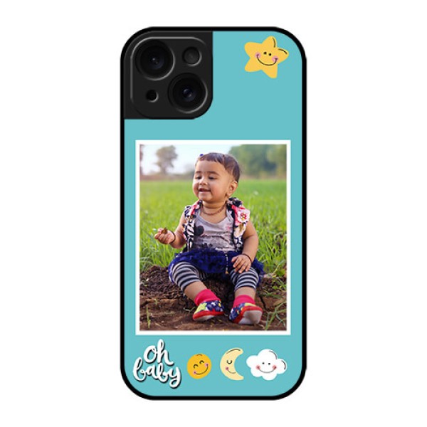 Apple iPhone 15 Custom Glass Phone Case - Smiley Kids Stars Design Apple iPhone 15 Custom Glass Phone Case - Smiley Kids Stars Design