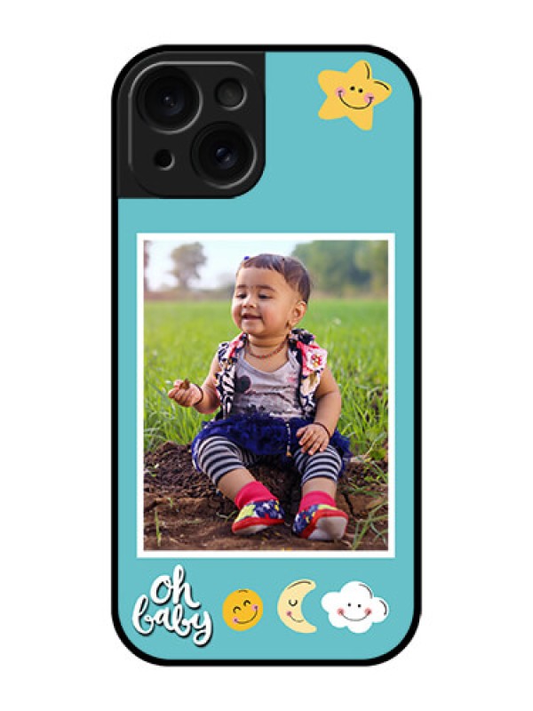Custom Apple iPhone 15 Custom Glass Phone Case - Smiley Kids Stars Design