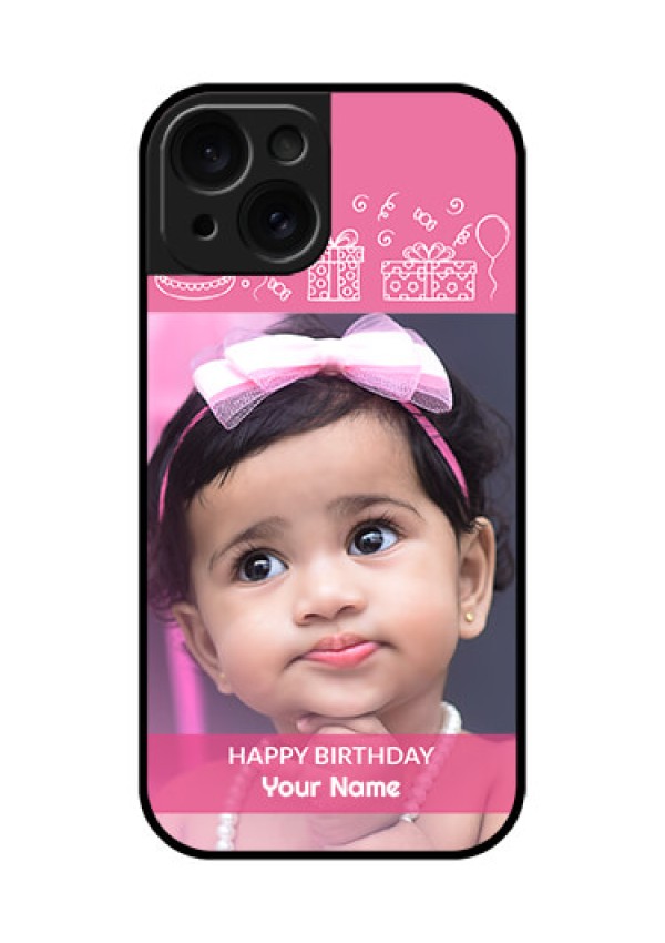 Apple iPhone 15 Custom Glass Phone Case - With Birthday Line Art Design