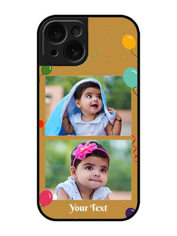 Custom Apple iPhone 15 Custom Glass Phone Case - Image Holder With Birthday Celebrations Design