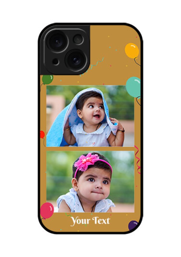 Apple iPhone 15 Custom Glass Phone Case - Image Holder With Birthday Celebrations Design