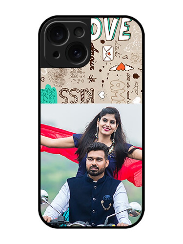 Custom Apple iPhone 15 Custom Glass Phone Case - Love Doodle Pattern