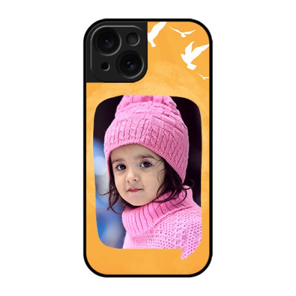 Apple iPhone 15 Custom Glass Phone Case - Water Color Design With Bird Icons Apple iPhone 15 Custom Glass Phone Case - Water Color Design With Bird Icons
