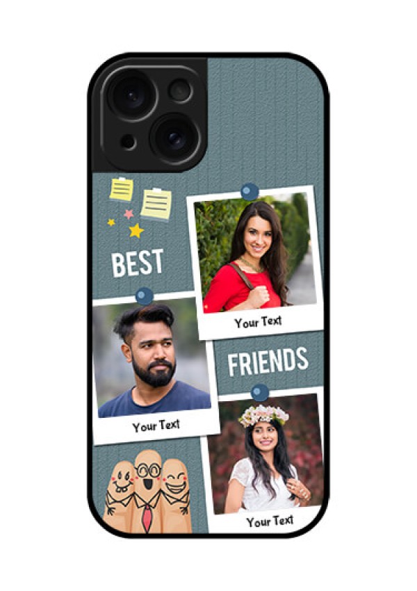Apple iPhone 15 Custom Glass Phone Case - Sticky Frames And Friendship Design